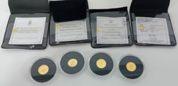 Four Jubilee Mint 9ct proof gold coins, approx 1g each.