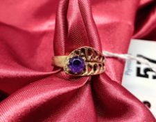 A 9ct yellow gold 'Leaf' design ring set with an amethyst, approx 2g, size M