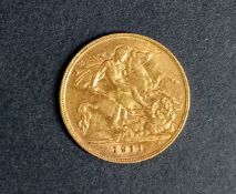 A George V half sovereign, 1911.