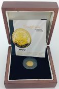 A London mint boxed 1/25th oz gold coin Crown proof, 2009, with certificate of authenticity.