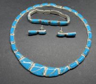 A set of silver Mexican imitation turquoise stone coloured jewellery.