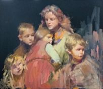 Robert Lenkiewicz (1941-2002), oil on canvas, 'Portrait of Amanda and Four Children', circa 2000,