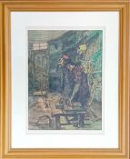 Robert Lenkiewicz (1941-2002), watercolour and ink study 'Faust in his Library', c.1960s, signed