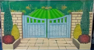 Ivor Abrahams (1935-2015) screenprint and flock fibre mixed media collage, 'Open Gate', framed and