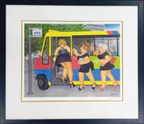 Beryl Cook (1926-2008) limited edition print 'Bus Stop' 496/650, with pencil signature, framed and