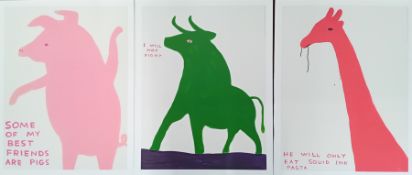 David Shrigley (British, 1968-), three lithograph prints from the Animal Series 2019, to include '