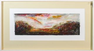 A pair of mixed media compositions of watercolour and tissue paper, and silver and gold leaf, framed