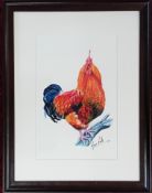 Lynne Peets, a print of a cockerel, together with two portraits, one by Barry Leighton-Jones, a
