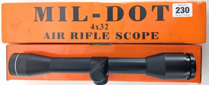Mil-dot 4x32 air rifle scope, boxed. Purchaser must be over the age of 18 and provide valid ID