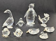 Swarovski Crystal Glass, a collection of animals, to include 'Penguin', 'Goose', etc, all boxed. (9)