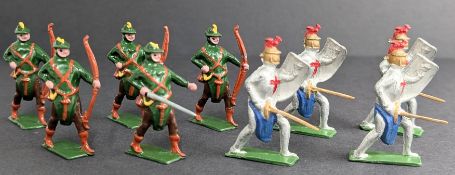 Britains, a collection of 5 'Knights' lead figures, with 5 'Robinhood' lead figures. (9)