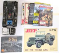Masudaya, tinplate and battery operated 'Army M-3599 Tank', unboxed, and Tonka, army jeep,