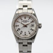Rolex, a ladies Oyster Perpetual Date wristwatch, stainless steel, with roman numerals, no box or