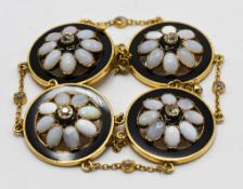 A fine antique French opal and diamond bracelet, approx 23.7g (hallmarks indistinct).