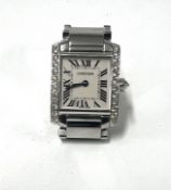 Cartier, a ladies diamond and stainless steel Tank wristwatch, backplate number 538414CD, 2384, with