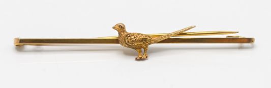 A gold Pheasant brooch (possibly 18ct gold hallmark indistinct), approx 3.51g