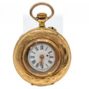 A ladies 14k gold and enamel fob watch, approx 19.4g (some enamel missing)