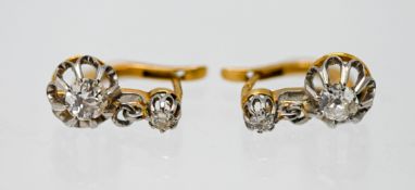 A pair of old cut diamond drop earrings (not hallmarked).