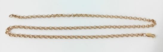 A 9ct gold belcher chain, length 56cm, total weight 21.5g.