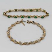 Two 9ct gold gem set bracelets, approx 16.6g (2).