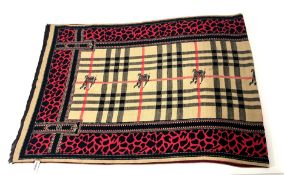 Burberry, a large shawl/scarf with Burberry monogram and red and black 'leopard' decoration.