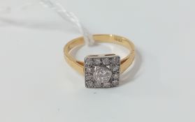 An 18ct yellow gold diamond square shape cluster ring, size P.