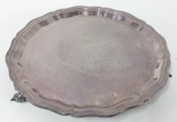 A silver salver, inscribed 'Presented to Major I.M Davies by the Officers of The Royal