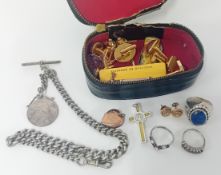 A small mixed lot including cufflinks, silver rings etc.