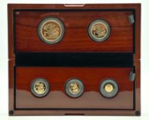 Elizabeth II 2018 gold proof Royal Mint five-coin Sovereign set, to include Five-Sovereign piece,