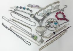 A collection of silver jewellery including bracelets, rings, pendants etc.