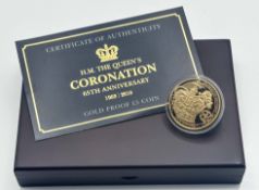 Elizabeth II, 2018 gold proof five pound coin, 65th anniversary of H.M. The Queen's Coronation, gold