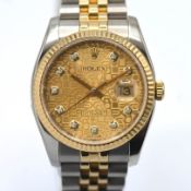 Rolex, a gents Datejust wristwatch with diamond dot dial, gold and stainless steel bracelet,