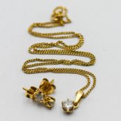 An 18ct yellow gold necklace set with a single stone diamond pendant, approx 0.33ct. Together with a