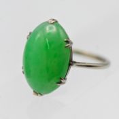 A jade stone set ring, set in 18ct white gold, approx 3.8g, size N.