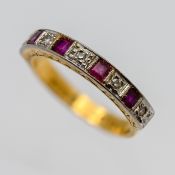A ruby and diamond half eternity ring, set in 18ct yellow gold, approx 4.3g, size M.