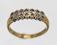 A double row diamond ring, set in 9ct gold, approx 2.1g, size O/P.