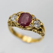A ruby and diamond seven stone ring, set in 18ct yellow gold, approx 6.4g, size P.