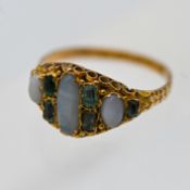 An antique 15ct opal and gem stone ring, approx 2g, size N/O (misshaped).