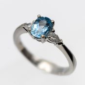 A diamond and aquamarine engagement ring, set in 18ct white gold, weight of aquamarine 0.78ct and