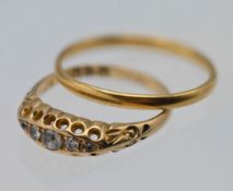 A diamond dress ring, set in 18ct yellow gold, approx 3.3g together with a gold wedding band ring (