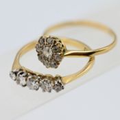 Two 18ct yellow gold diamond dress rings, approx 4.7g.