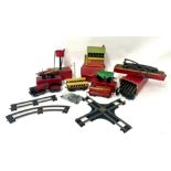 Hornby O Gauge, 1950's tinplate, a collection to include Signal Cabin, Hopper Wagon, Water Tank,