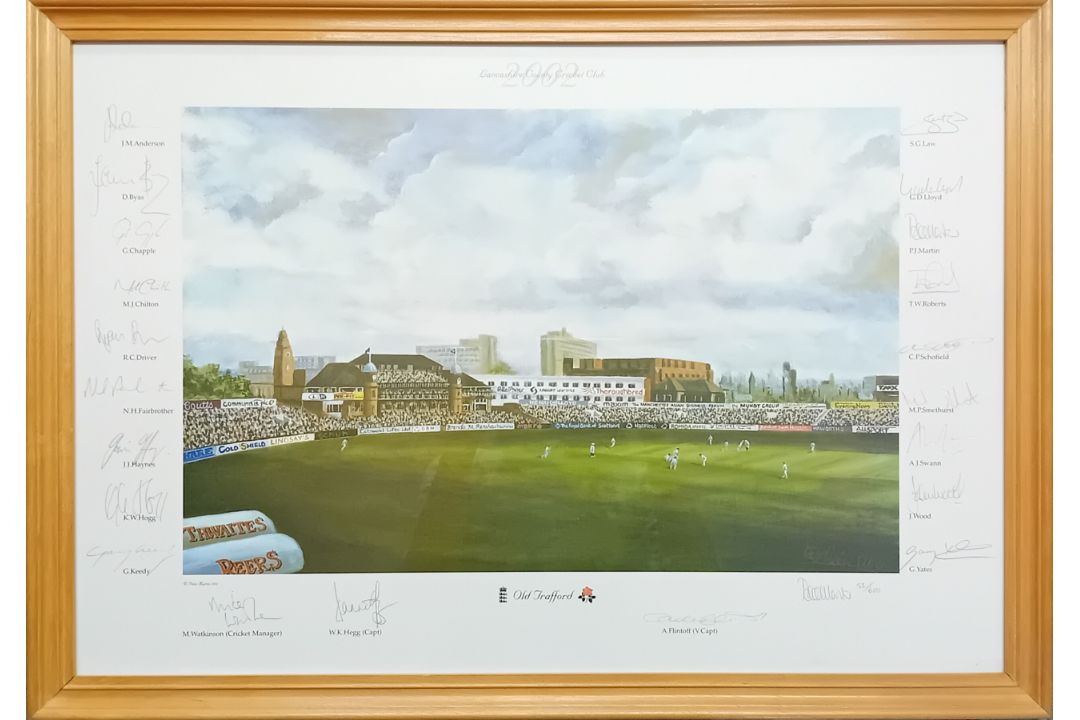 Peter Martin, a limited edition print of Lancashire County Cricket Club 'Old Trafford' 2002, 52/600, - Image 1 of 3