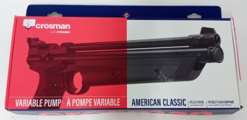 Crosman 124B63255C American Classic 1.77 Air Pistol, boxed. Purchaser must be over the age of 18 and