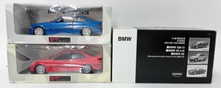Six 1.18 scale models, to include two UT BMW and BME, two Solido Peugeots, Kyosho BMW, and