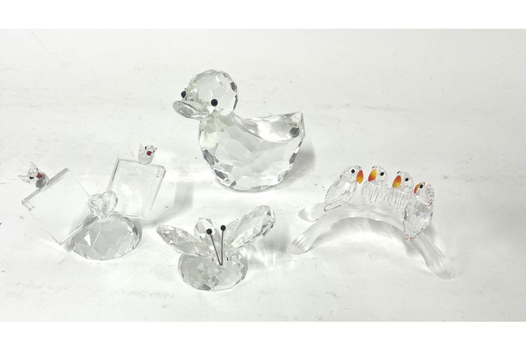Swarovski Crystal Glass, 'Lovebirds', boxed together with three pieces of other glass figures (not - Image 2 of 2