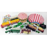 A large collection of fairground models, to include 'Carters Dodgems', a tin circus tent, a card
