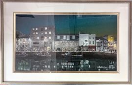 Johne Makin (Plymouth Artist, 1947-), oil on board, 'Barbican Nights, Plymouth 1996', dated March