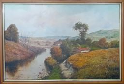Antonio Sannino (Naples, 1959-) oil on canvas river landscape, signed lower left, inscribed to the