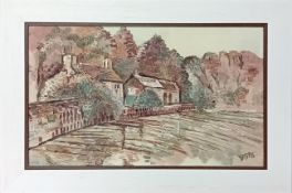 Fred Yates (British, 1922-2008) oil on canvas 'The Cottages at Lerryn', signed 'YATES' lower